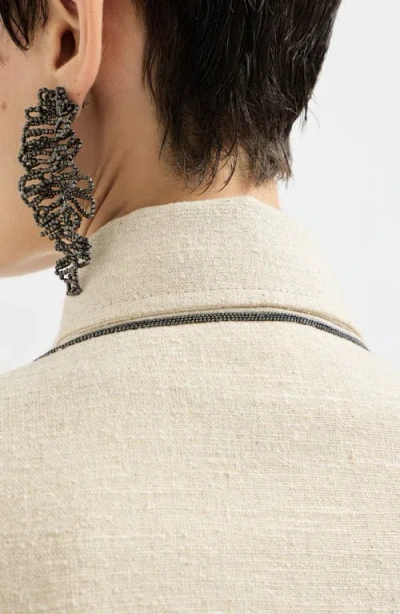 Brunello Cucinelli Crop Caban Jacket With Monili In Neutral