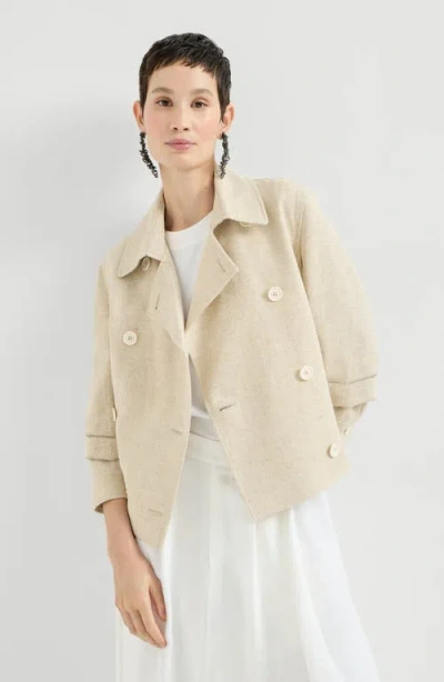 Brunello Cucinelli Crop Caban Jacket With Monili In Neutral