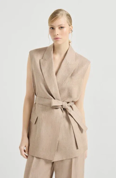 Brunello Cucinelli Twill Vest With Monili In Animal Print