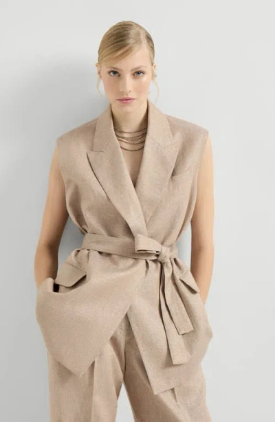 Brunello Cucinelli Twill Vest With Monili In Animal Print