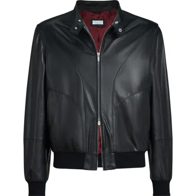 Brunello Cucinelli Men Shiny Nappa Leather Pilot Jacket In Black