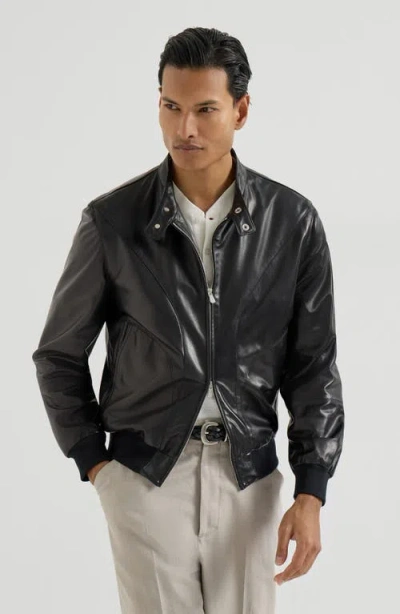 Brunello Cucinelli Men Shiny Nappa Leather Pilot Jacket In Black
