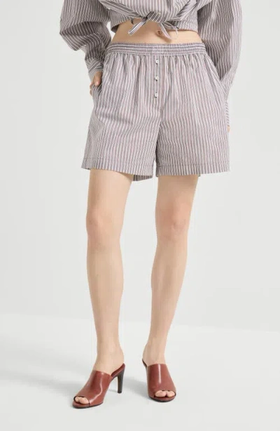 Brunello Cucinelli Pyjama-style Shorts With Monili In Gray