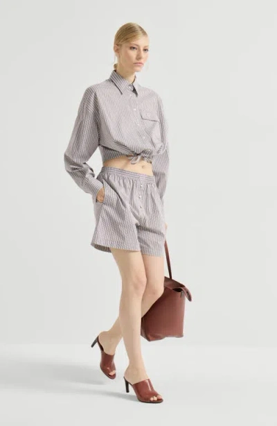 Brunello Cucinelli Pyjama-style Shorts With Monili In Gray