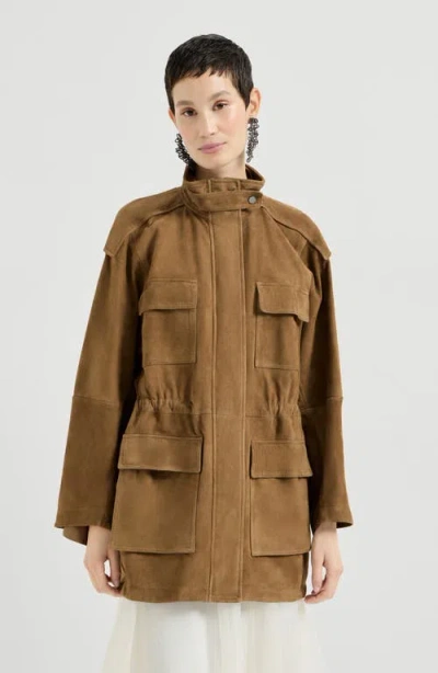 Brunello Cucinelli Couture Suede Safari Jacket In Brown