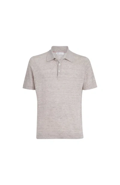 Brunello Cucinelli Short-sleeves Knit Polo Shirt In Gray