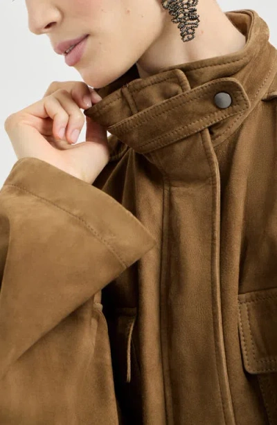 Brunello Cucinelli Couture Suede Safari Jacket In Brown