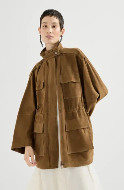 Brunello Cucinelli Couture Suede Safari Jacket In Brown
