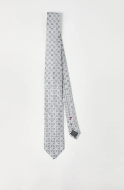 Brunello Cucinelli Geometric-patterned Silk Tie In Gray