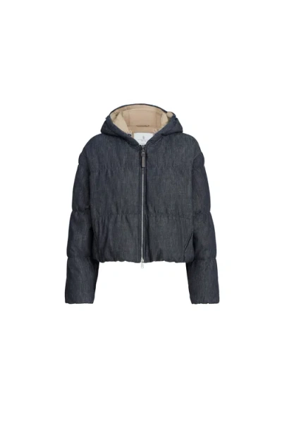 Brunello Cucinelli Denim-effect Twill Down Jacket In Gray