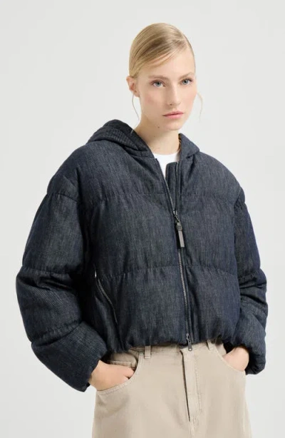 Brunello Cucinelli Denim-effect Twill Down Jacket In Gray