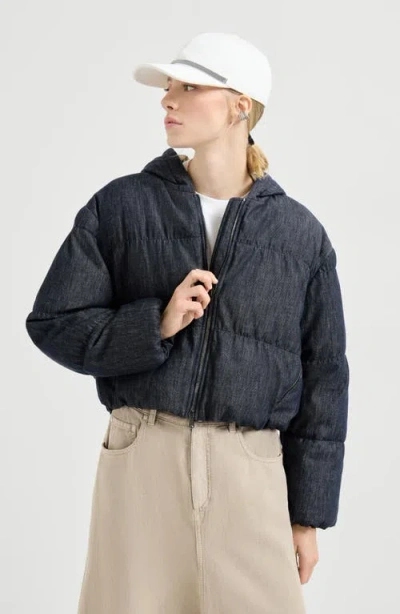 Brunello Cucinelli Denim-effect Twill Down Jacket In Gray