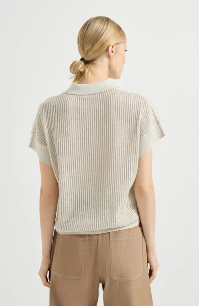 Brunello Cucinelli Ribbed Net Polo Shirt In Neutral