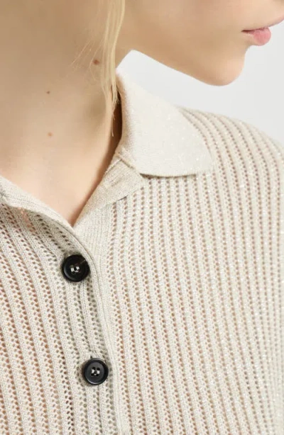 Brunello Cucinelli Ribbed Net Polo Shirt In Neutral