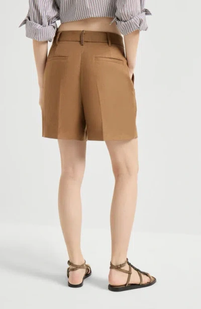 Brunello Cucinelli Pleated Linen-twill Shorts In Brown