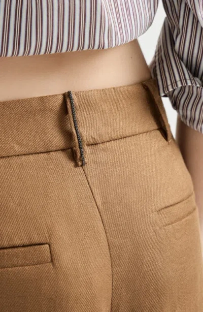 Brunello Cucinelli Pleated Linen-twill Shorts In Brown