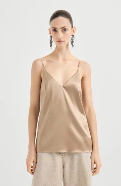 Brunello Cucinelli Stretch Silk Satin Camisole In Brown