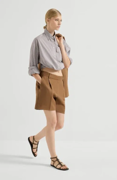 Brunello Cucinelli Pleated Linen-twill Shorts In Brown