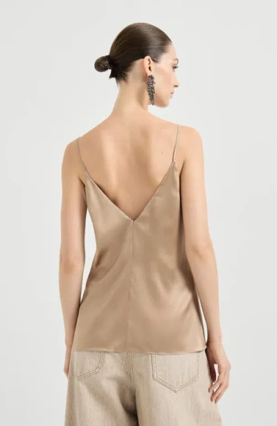 Brunello Cucinelli Stretch Silk Satin Camisole In Brown
