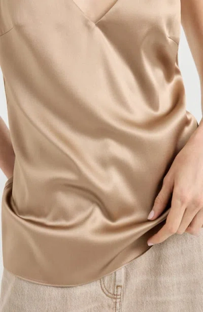 Brunello Cucinelli Stretch Silk Satin Camisole In Brown