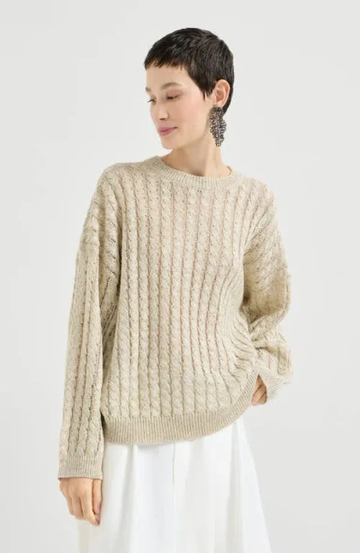 Brunello Cucinelli Dazzling Cable Sweater In Brown