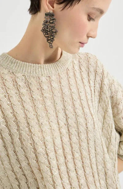 Brunello Cucinelli Dazzling Cable Sweater In Brown