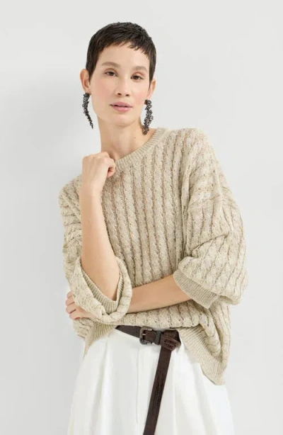 Brunello Cucinelli Dazzling Cable Sweater In Brown