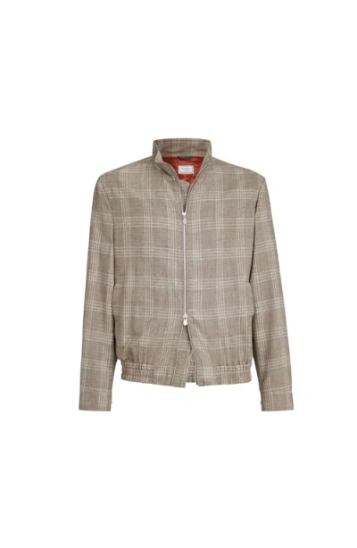 Brunello Cucinelli Tartan Stand Collar Jacket In Gray