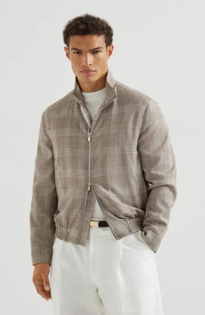 Brunello Cucinelli Tartan Stand Collar Jacket In Gray