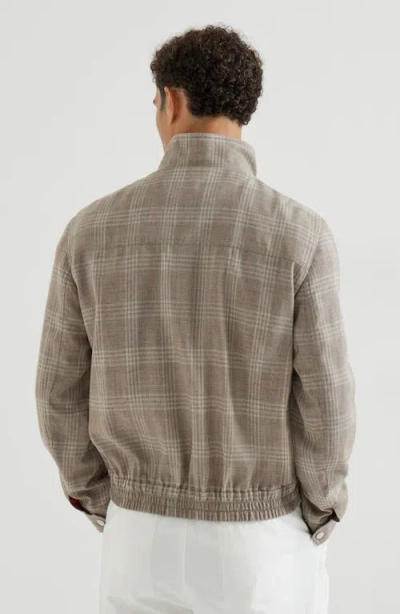 Brunello Cucinelli Tartan Stand Collar Jacket In Gray