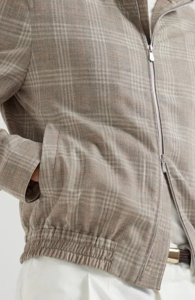 Brunello Cucinelli Tartan Stand Collar Jacket In Gray