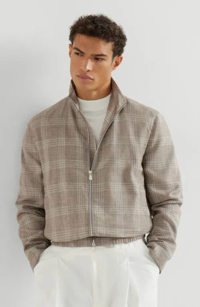 Brunello Cucinelli Tartan Stand Collar Jacket In Gray