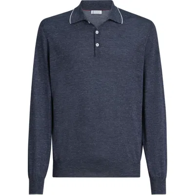 Brunello Cucinelli Long-sleeve Button-fastening Polo Shirt In Blue