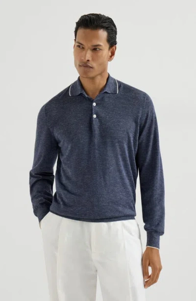 Brunello Cucinelli Long-sleeve Button-fastening Polo Shirt In Blue