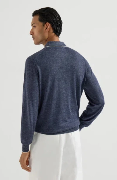 Brunello Cucinelli Long-sleeve Button-fastening Polo Shirt In Blue