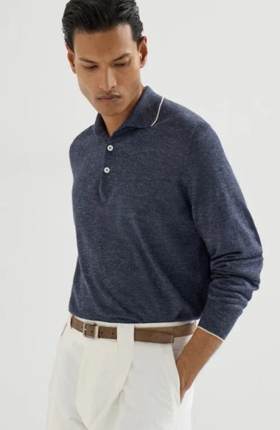 Brunello Cucinelli Long-sleeve Button-fastening Polo Shirt In Blue