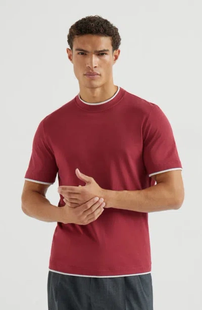 Brunello Cucinelli Coral Cotton Faux Layering T-shirt In Red