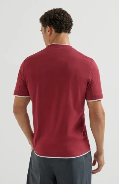 Brunello Cucinelli Coral Cotton Faux Layering T-shirt In Red