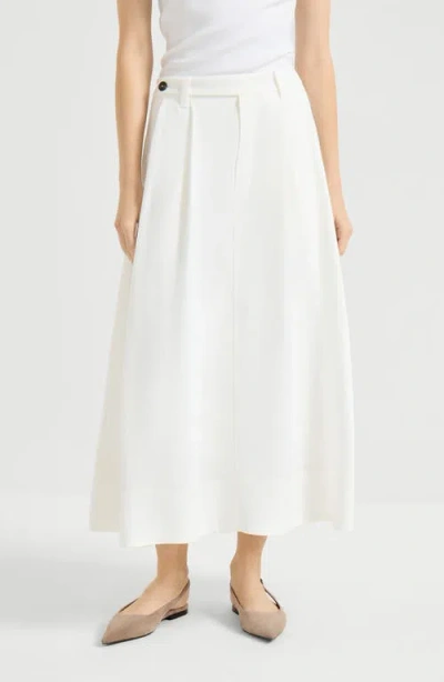 Brunello Cucinelli Twill Sartorial Skirt With Monili In White
