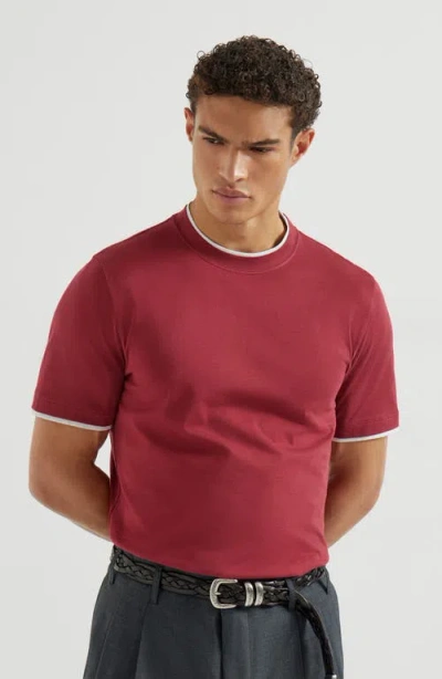 Brunello Cucinelli Coral Cotton Faux Layering T-shirt In Red