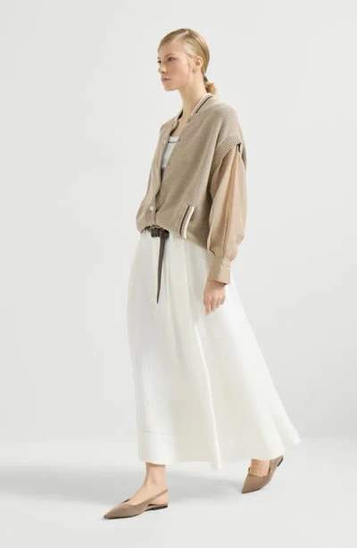 Brunello Cucinelli Twill Sartorial Skirt With Monili In White