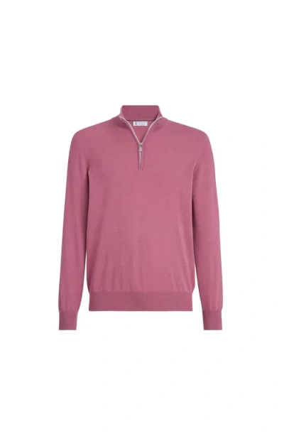 Brunello Cucinelli Cashmere Sweater With Half Zip In Pink