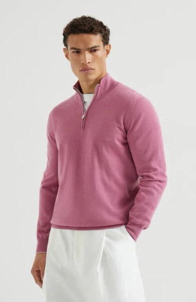 Brunello Cucinelli Cashmere Sweater With Half Zip In Pink