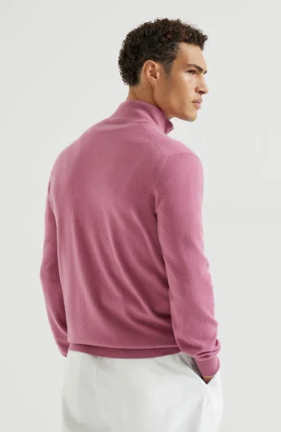 Brunello Cucinelli Cashmere Sweater With Half Zip In Pink