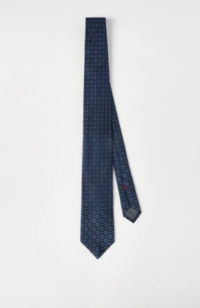 Brunello Cucinelli Silk Tie With Pattern In Blue