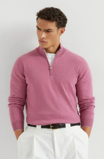 Brunello Cucinelli Cashmere Sweater With Half Zip In Pink