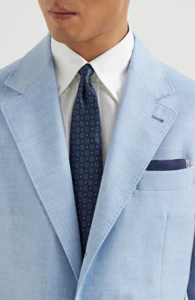 Brunello Cucinelli Silk Tie With Pattern In Blue
