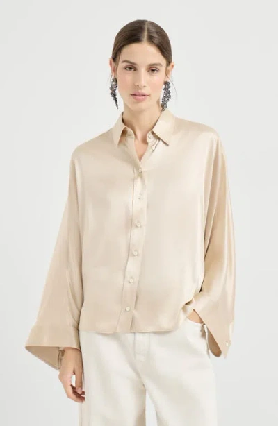 Brunello Cucinelli Stretch Silk Satin Shirt In Neutral