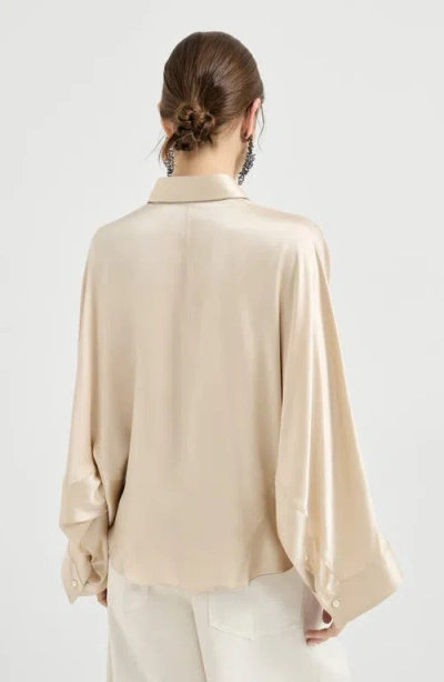 Brunello Cucinelli Stretch Silk Satin Shirt In Neutral