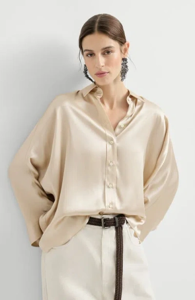 Brunello Cucinelli Stretch Silk Satin Shirt In Neutral
